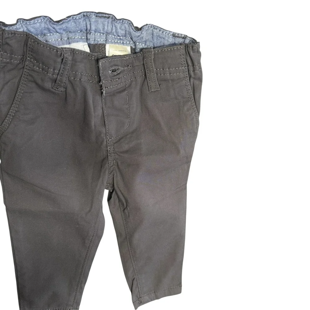 OshKosh B'gosh Baby Boys Gray Twill Pants Elastic Waist‎ Button Closure Size 12M